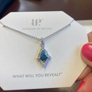 Bomb Party NWT necklace London Blue Sapphire Ice Crystal Rhodium plating 18”